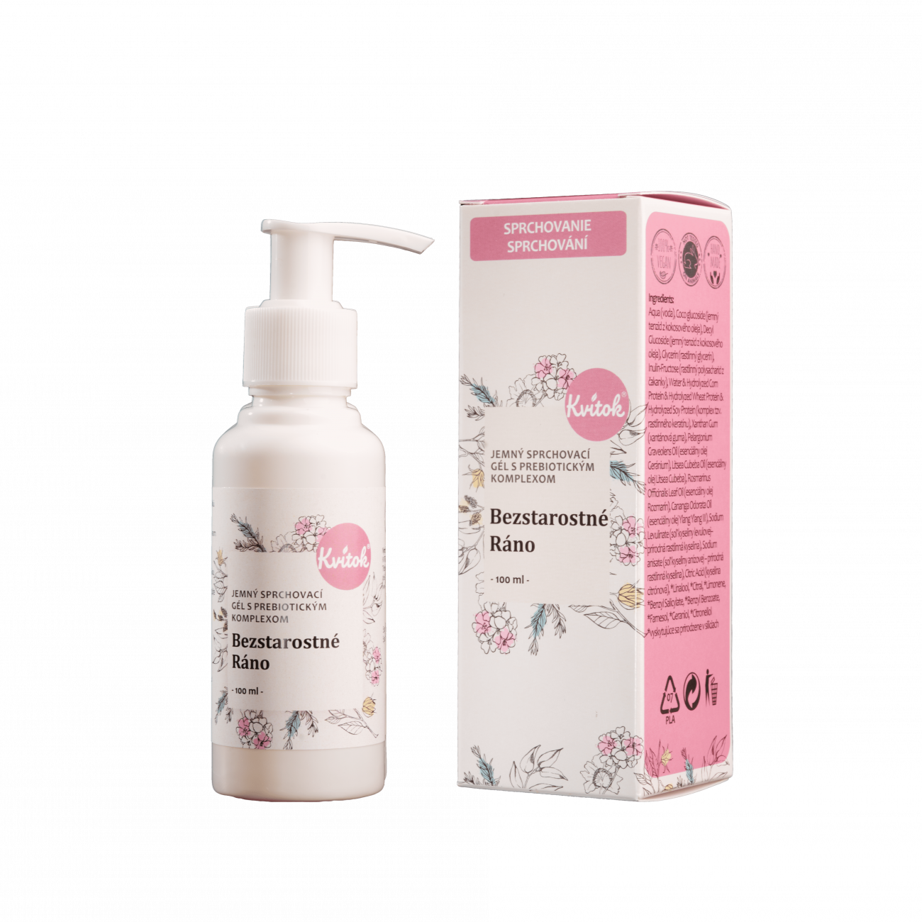 Kvitok Jemný sprchový gel s prebiotickým komplexem Bezstarostné ráno (100 ml) - s jemnou květinovou vůní Kvitok