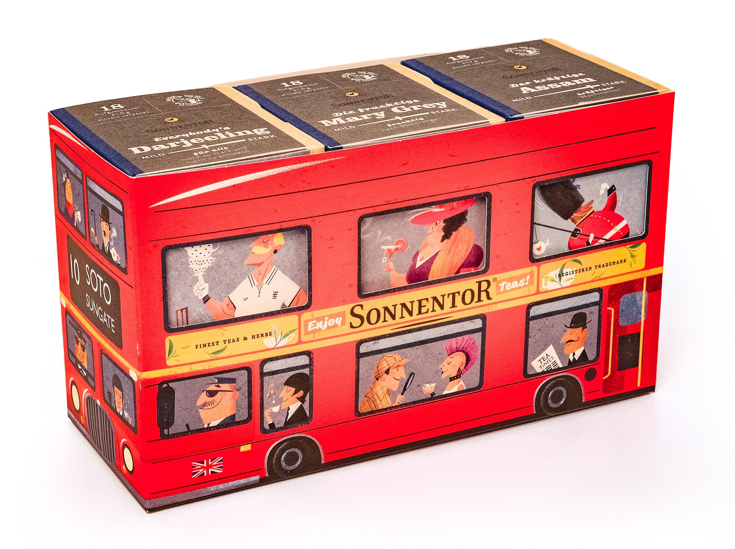 Sonnentor Dárková kazeta čajová BIO - London Bus (3 ks) - sada 3 černých čajů Sonnentor
