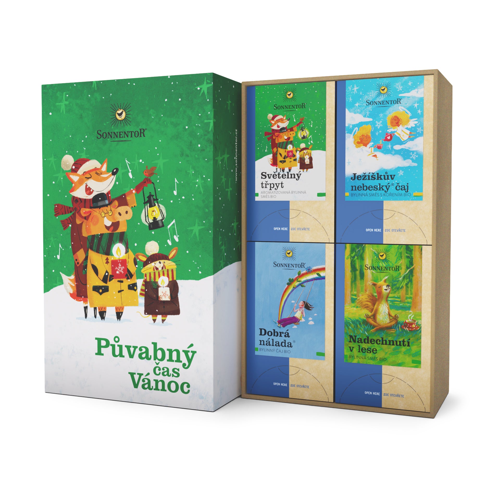 Sonnentor Dárková kazeta čajová BIO - Půvabný čas Vánoc (4 ks) - bylinkovo-ovocné čaje Sonnentor
