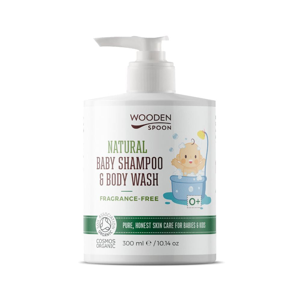 Wooden Spoon Dětský sprchový gel a šampon na vlasy 2v1 bez parfemace BIO (300 ml) Wooden Spoon