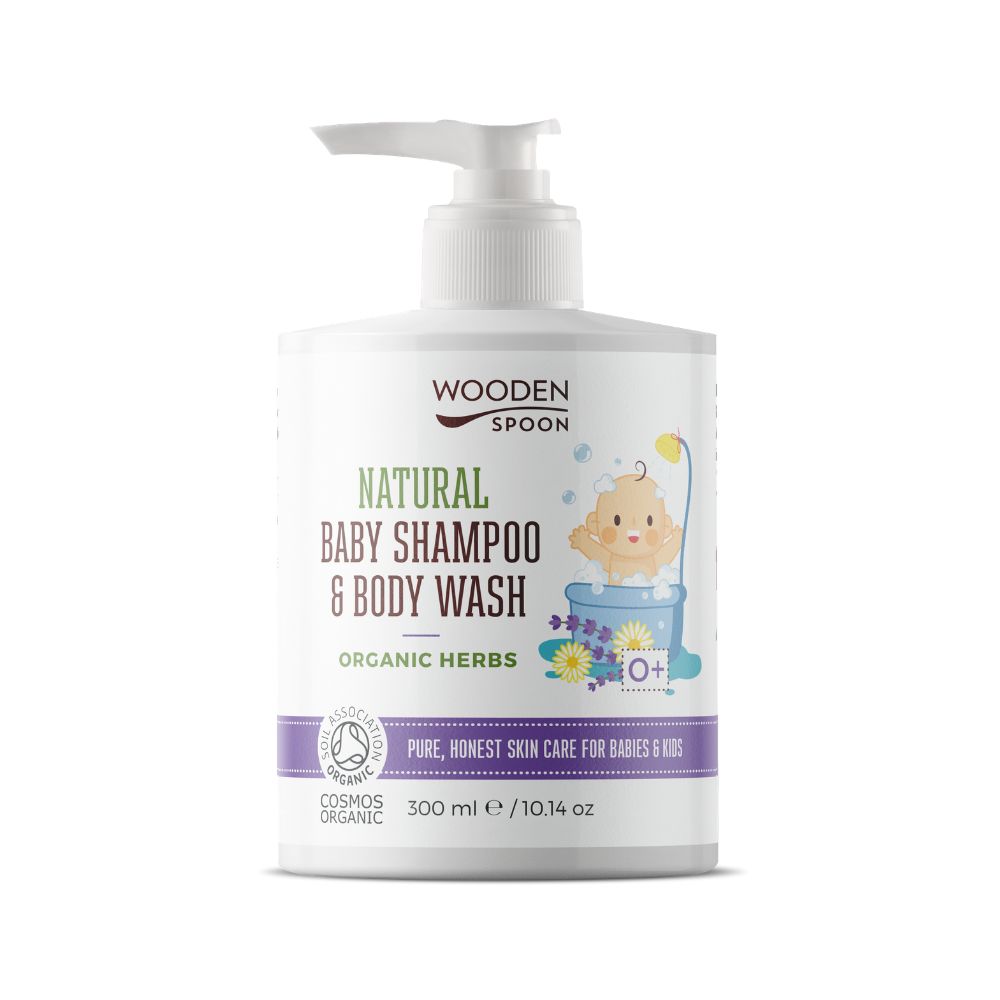 Wooden Spoon Dětský sprchový gel a šampon na vlasy 2v1 s bylinkami BIO (300 ml) Wooden Spoon
