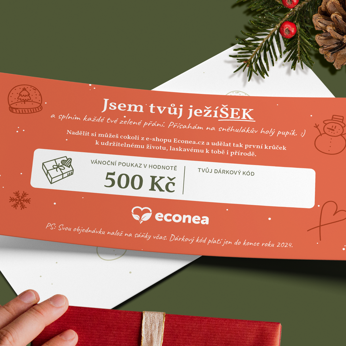 JežíŠEK - Fyzický dárkový poukaz k Vánocům 500 - ideální pro váhavé ježíšky Econea