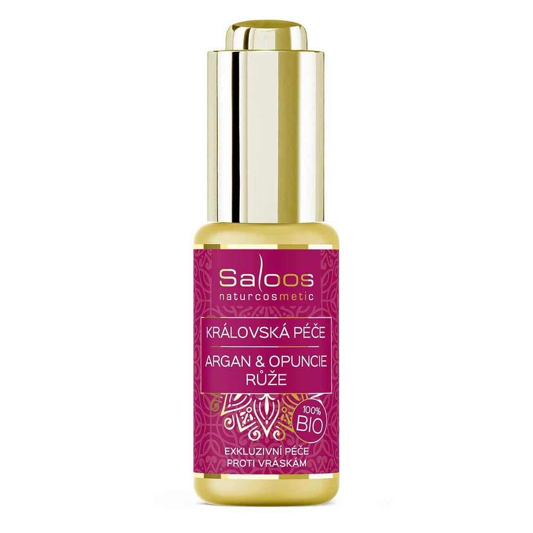 Saloos Pleťový olej Královská péče Argan & Opuncie BIO – Růže (20 ml) - krásná péče s vůní damašské růže Saloos